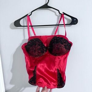 Gillgan & O’Malley - Red & Black Lacey Satin Goth Corset Top/intimate top